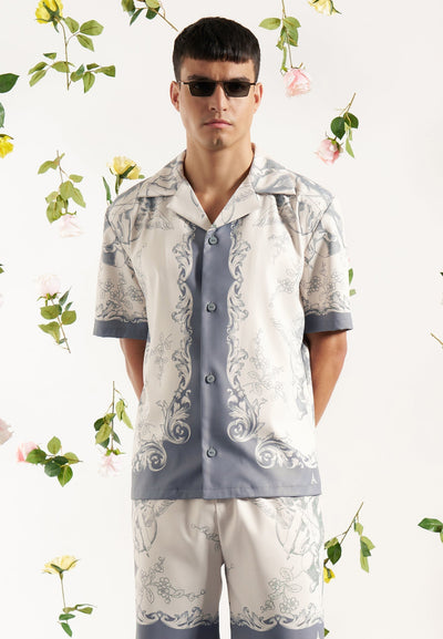 Signature Baroque Resort Shirt - Cream/Grey