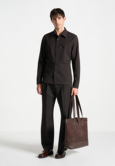 Slim Fit Tailored Stretch Shirt - Brown