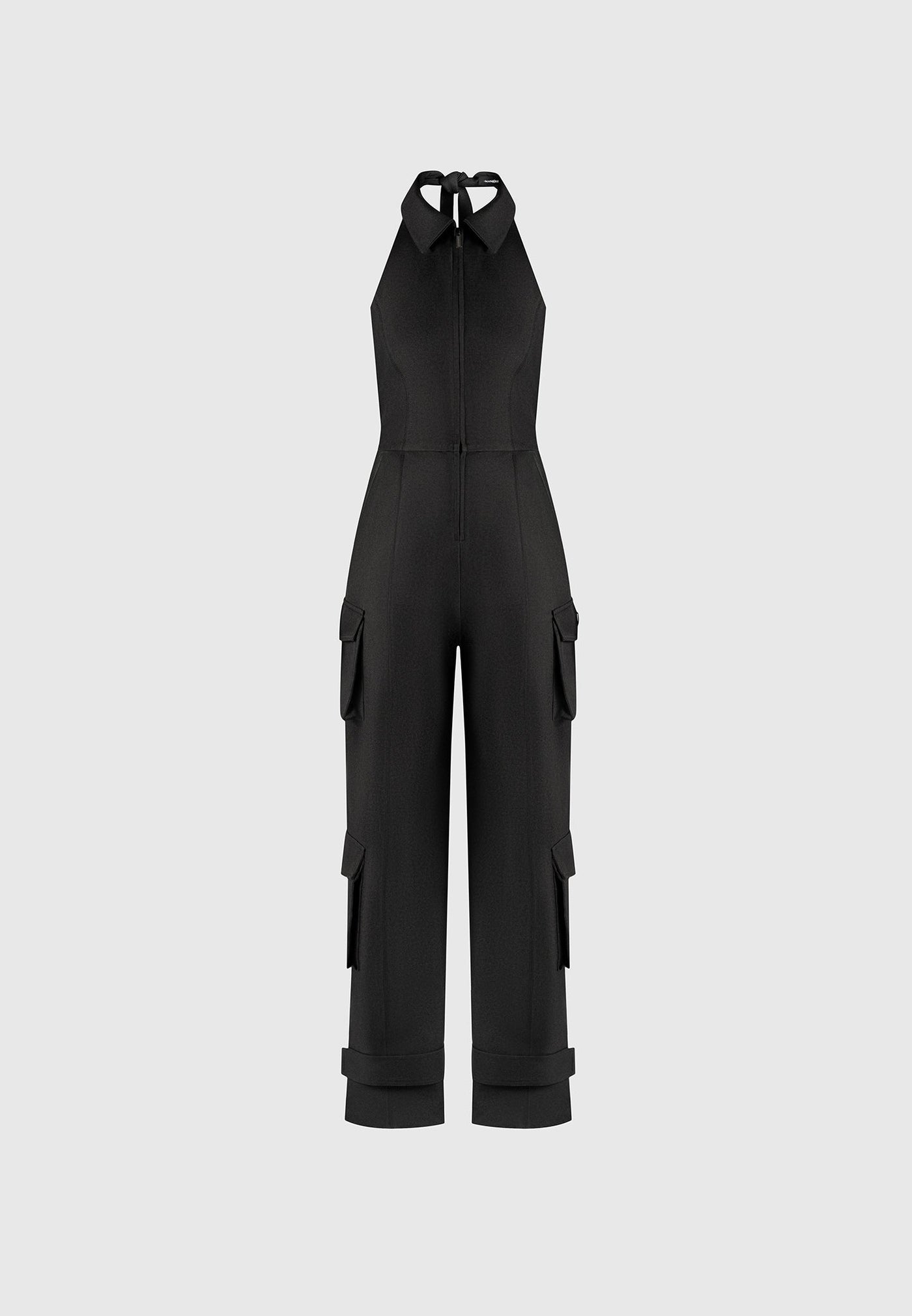 Tailored Halterneck Cargo Jumpsuit - Black