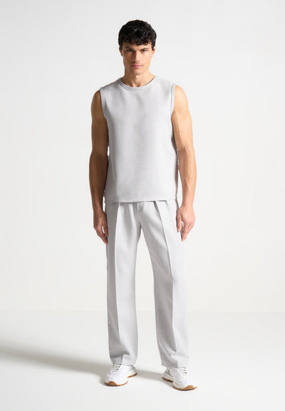 Relaxed Fit Textured Pleated Tailored Trousers - Grey