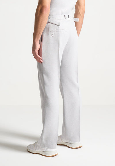Relaxed Fit Textured Pleated Tailored Trousers - Grey