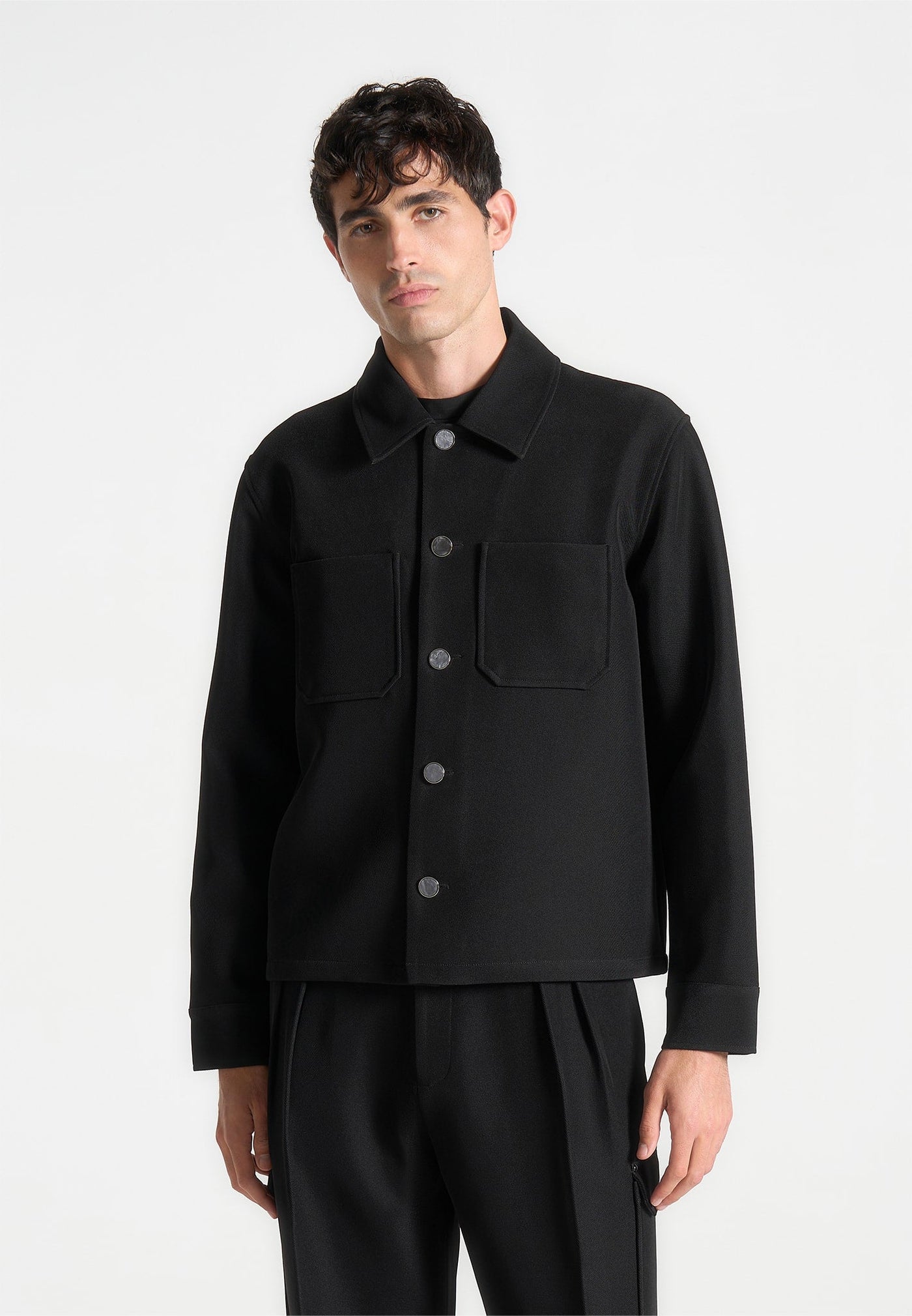 Twill Pocket Cropped Shirt - Black