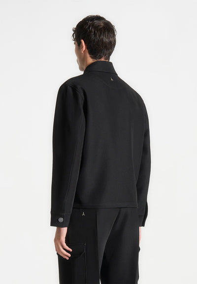 Twill Pocket Cropped Shirt - Black