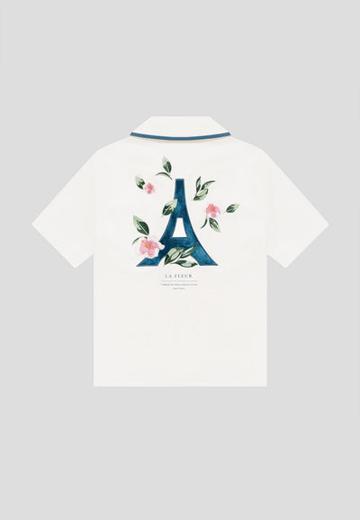 Velvet Eiffel Bowling Shirt - Cream/Blue