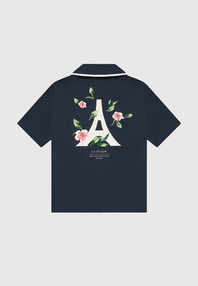 Velvet Eiffel Bowling Shirt - Navy/White